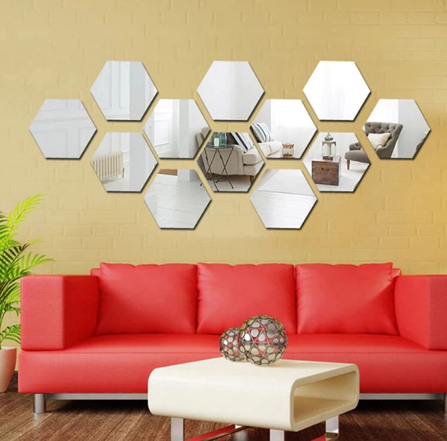 Acrylic Hexagon wall decor Mirror (SILVER)