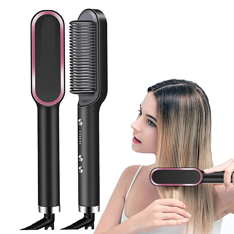 Hair straightener brush