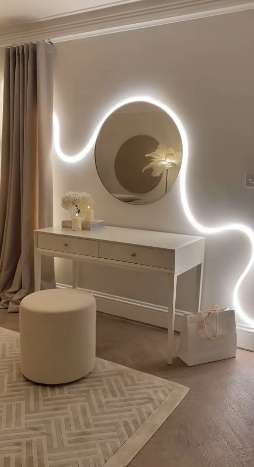Circle Mirror with White Glowing Strip